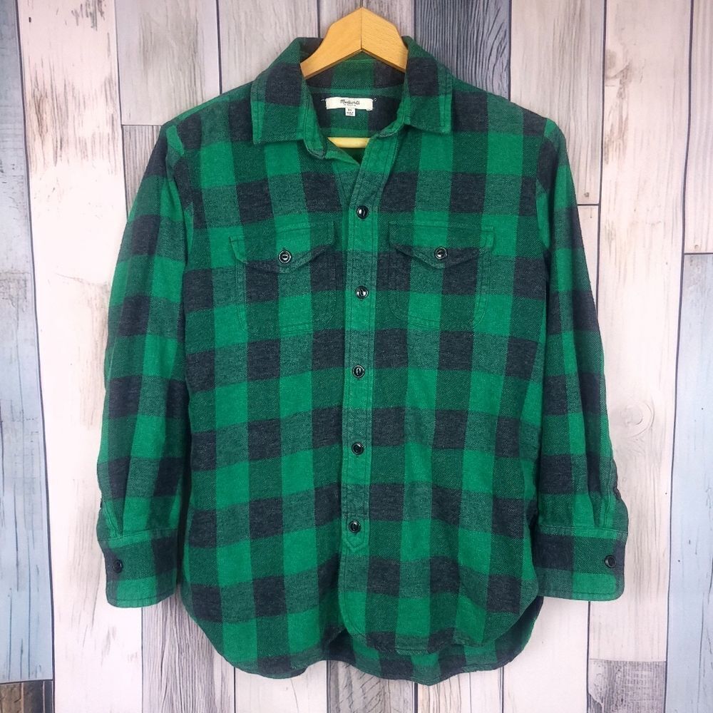 Madewell Green Black Plaid Long Sleeve   Flannel Shirt Size XS